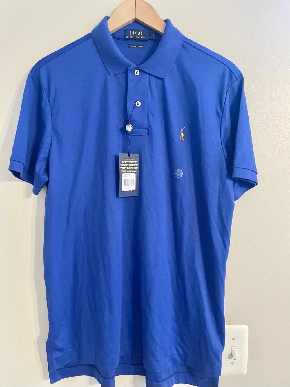NWT-Polo Ralph Lauren Men's Classic-Fit Soft Cotton 3 Button Polo Shirt Blue L